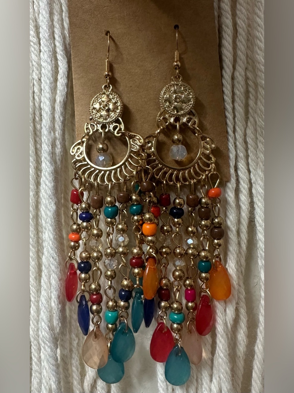 NEW Multicolored Long Beaded Bohemian Chandelier Earrings